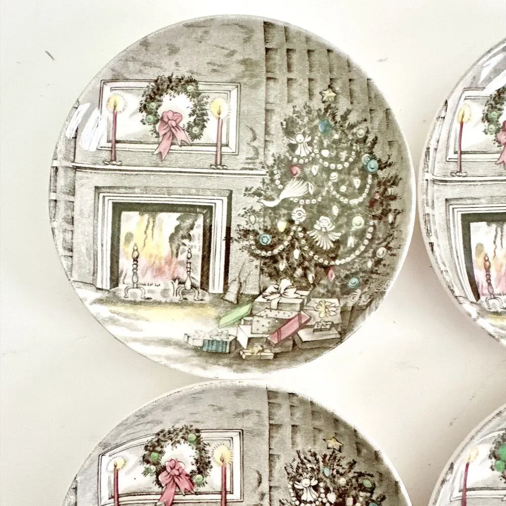 JOHNSON BROS IRONSTONE CHRISTMAS COASTER PLATES SET OF 4